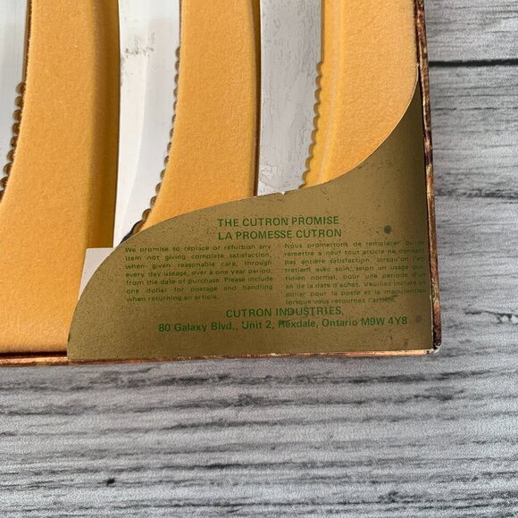 Vintage Cutron Stainless Steel Steak Knives Faux Antler Brown Set of Six in Box - Picture 3 of 7